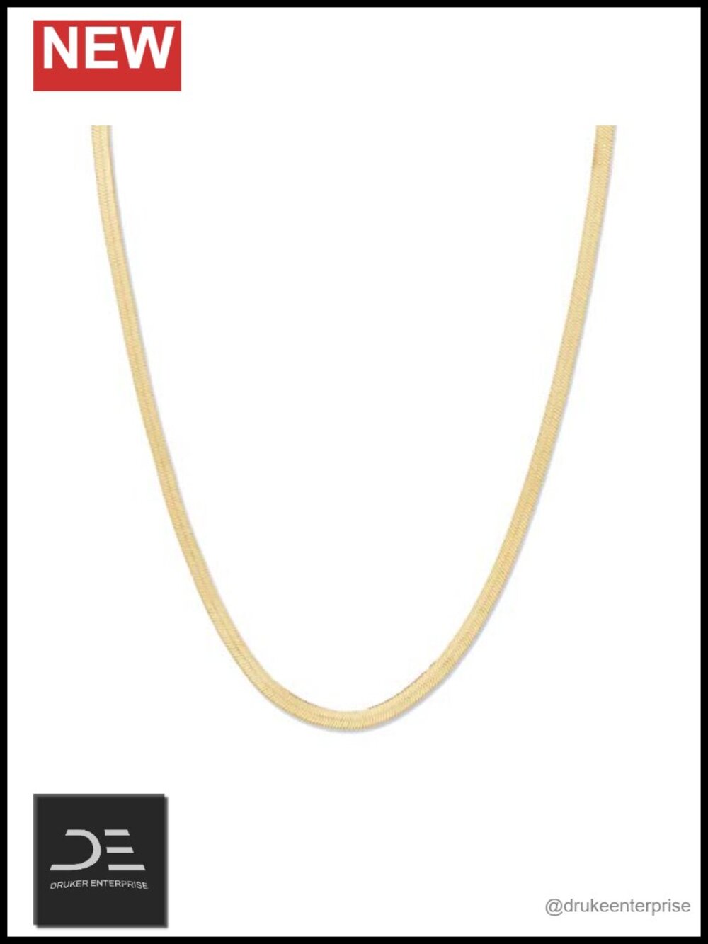 Gold Plated Herringbone Chain Necklace 17in Lobster Clasp